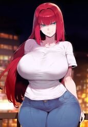 1girls ai_generated aozaki_aoko artstyle_imitation blue_eyes breasts female floox hi_res high_resolution hips huge_breasts light-skinned_female light_skin long_hair red_hair stable_diffusion thiccwithaq_(ai_style) thick_thighs thighs tsukihime type-moon wide_hips