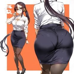 1girls ai_generated ass breasts cigarette fate/grand_order fate_(series) female full_body large_ass office_lady skirt small_breasts smoking solo yamatoai yu_mei-ren_(fate)