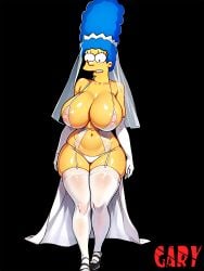 ai_assisted ai_generated big_breasts bride hair_blue lingerie marge_simpson milf the_simpsons thick_thighs