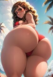ai_generated ass ass_focus beach big_ass big_breasts bikini breasts brown_eyes brown_hair bubble_ass bubble_butt cameltoe child_bearing_hips curly_hair fat_ass female female_focus female_only harry_potter hazel_eyes hermione_granger huge_ass large_ass long_hair looking_at_viewer low-angle_view palm_tree rear_view red_bikini shiny_skin skindentation sky smile thick thick_ass thick_thighs wide_hips