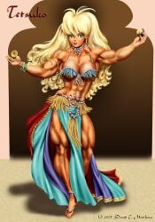 abs belly_dancer belly_dancer_outfit biceps big_breasts big_muscles blonde_hair breasts dcmatthews female hair long_hair muscles muscular_arms muscular_female muscular_legs muscular_thighs pecs tetsuko