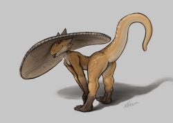 2024 anthro anus ass bent_over big_hat big_tail biped blep claws countershade_scales countershading dewclaw digital_drawing_(artwork) digital_media_(artwork) digitigrade female flat_chested genitals grey_background hi_res horn huge_hat kobold long_tail orange_body orange_scales paws pink_tongue pussy raised_tail scales scalie shaded shadow side_view signature simple_background snout soft_shading solo tail tan_body tan_countershading tapering_tail thick_tail thick_thighs toe_claws tongue tongue_out vstlm