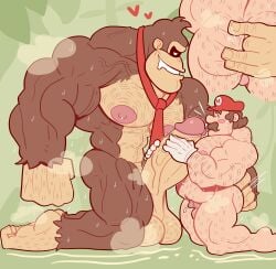 5_fingers absurd_res anal anal_fingering anthro ape belly_hair biceps big_muscles big_nipples big_penis blush blush_stickers bodily_fluids body_hair brown_body brown_fur brown_hair chest_hair clothing cum donkey_kong donkey_kong_(series) drooling duo ejaculation facial_hair fingering fingers forearm_muscles fur gay genital_fluids genitals gorilla hair hairy_feet hairy_hands haplorhine hat headgear headwear hi_res huge_cock huge_muscles human larger_anthro larger_male leg_hair light_body light_skin male male/male male_only mammal mario mario_(series) mario_bros moustache muscular muscular_anthro muscular_legs muscular_male nature nature_background necktie nintendo nipples overweight overweight_male pecs penis precum primate red_clothing red_hat red_headwear red_necktie saliva size_difference small_penis smaller_anthro smaller_human smaller_male surprise surprised_expression tan_body tan_skin triceps tropical vaniwall vein veiny_penis