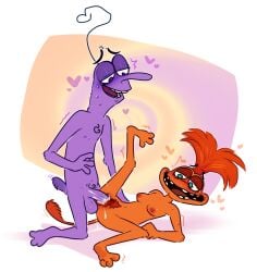 2024 anxiety_(inside_out) cartoony cl0ckability cum cum_in_pussy digital_drawing_(artwork) digital_media_(artwork) fear_(inside_out) heart inside_out inside_out_2 long_tail male/female orange_skin penis_in_pussy pixar purple_skin short_tail small_breasts straight sweatdrop vaginal_penetration