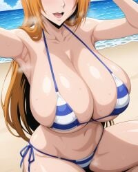 1girls ai_generated armpits barely_clothed barely_covered barely_covered_breasts big_breasts bikini bleach breast_focus breasts breasts_bigger_than_head deep_cleavage enormous_breasts hidden_face huge_breasts inoue_orihime large_breasts open_mouth orange_hair skimpy skimpy_bikini smile solo solo_female steamy_breath up_close voluptuous voluptuous_female
