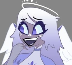 1boy 1girls accurate_art_style animated emily_(hazbin_hotel) female gif grey_skin grin grinning_at_viewer hazbin_hotel loop male male_pov pov pov_crotch pov_eye_contact pov_male preview smile teaser vivienne_medrano vivziepop