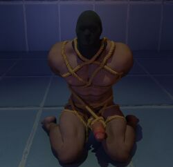 1boy 1male bathroom broken_strokes bsdm kneeling male_only manly mask masked masked_male naked naked_male nude nude_male penis tethered tied tied_up