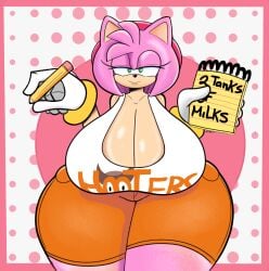 1girls amy_rose big_ass big_breasts big_butt big_thighs breasts female female_focus female_only hooters hooters_uniform huge_breasts huge_butt huge_thighs looking_at_viewer milkers moxydamon notepad pencil pink_body sonic_(series) sonic_the_hedgehog_(series) tagme text thick thick_ass thick_thighs waitress