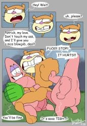 1girls 2boys anal anal_sex anthro brown_fur businessman_(artist) comic dialogue erection female fluffy_tail furry gloves grass interspecies looking_back male male/female mammal mmf_threesome nickelodeon nude nude_female nude_male open_mouth patrick_star penis penis_in_anus penis_in_pussy pussy rodent sandy_cheeks sex spongebob_squarepants squirrel starfish straight straight_sex tail text text_bubble threesome tree_squirrel