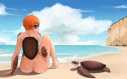 1girls ass beach female juliantheturtle nude piper_(juliantheturtle) sitting tagme turtle