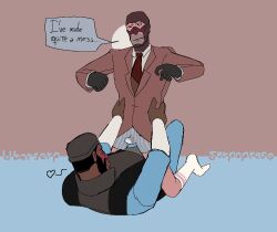 blush clothed clothed_sex cum cum_drip cum_in_clothes cum_on_clothes cum_on_underwear demoman_(team_fortress_2) gay gay_sex male/male riding rubbing spy_(team_fortress_2) team_fortress_2 tf2 underwear underwear_sex valve valve_(company)