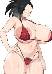 1girls big_breasts bikini black_hair breasts long_hair micro_bikini momo_yaoyorozu my_hero_academia navel ponytail pubic_hair swimsuit thick_thighs yatagarasu_000