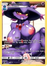 ai_generated anthro_furry bedroom_eyes big_breasts isoai mismagius motion_lines nai_diffusion nude pokemon pokemon_(species) pokemon_card riding_penis tounge_out vaginal_sex wet