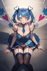 ai_generated blue_angel_(yu-gi-oh) blue_eyes blue_hair blue_lingerie garter_belt garter_straps stockings yu-gi-oh!