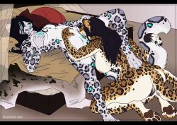 2023 4_toes 5_fingers amur_leopard anthro anus arm_tuft bed breast_grab breasts chest_tuft colored cunnilingus dani_(dariusmiu) digital_drawing_(artwork) digital_media_(artwork) digitigrade dipstick_ears dipstick_tail duo ear_markings elbow_tuft entwined_tails fangs feet felid female female/female fingers full-length_portrait furniture genitals hand_on_breast hand_on_head hi_res humanoid_genitalia humanoid_pussy incorgnito inner_ear_fluff innie_pussy kneeling_oral_position leg_around_partner leg_around_shoulders leopard leopard_spots lying mammal markings medium_breasts multicolored_ears neck_tuft nipples nude on_back on_bed oral pantherine portrait pubes pussy sabertooth_(anatomy) san_(huldratigress) sex side_boob simple_background snow_leopard spots tail tail_coil tail_markings teeth thick_thighs toes tuft vaginal_penetration whisker_spots whiskers wide_hips