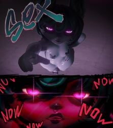 animal_ears animated blender demanding demanding_sex goopyr34 grey_body league_of_legends lipstick makeup no_sound nose_piercing painted_nails pasties piercing pointing pointing_at_viewer purple_eyes short_hair shortstack stripper tagme text vex_(league_of_legends) video yordle