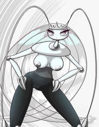 1girls 2018 3_fingers alternate_color antennae areolae belly bent_over big_breasts black_skin blue_sclera breasts cleavage eyelashes female female_only hand_on_hip hands_on_hips humanoid insect latiar looking_at_viewer navel nintendo nipples nude pheromosa pokémon_(species) pokemon pokemon_(species) pokemon_sm purple_eyes pussy shiny_pheromosa shiny_pokemon solo spread_legs standing text thin_waist watermark white_skin wide_hips