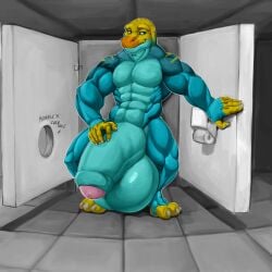 anthro balls bathroom big_balls big_penis blakethebartist blue_body blue_skin foreskin genitals glory_hole half-erect hi_res huge_balls huge_cock humanoid_genitalia humanoid_penis hyper hyper_balls hyper_genitalia hyper_penis lizard looking_at_viewer male male_only monroe_lehner muscular muscular_anthro muscular_male nude nude_anthro nude_male partially_retracted_foreskin penis public_restroom reptile restroom_stall scalie smile smiling_at_viewer solo