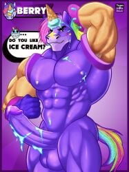 1boy anthro berry berry_(brawl_stars) big_cock big_penis brawl_stars buff furry gay ice_cream male male_focus male_only melting_ice_cream muscles muscular muscular_male penis precum precum_on_penis rainbow_hair tagme toonxhub unicorn yaoi