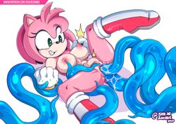 <3_eyes 2018 ambiguous_fluids amy_rose anal anal_sex anthro blush boots clitoris clothing consensual_tentacles double_penetration eyelashes female footwear gloves green_eyes grin hairband heart hedgehog looking_down looking_pleasured mammal mostly_nude nipple_pinch one_leg_up penetration pinch pussy pussy_juice skajrzombie smile solo sonic_(series) spread_legs spreading stomach_bulge tentacle vaginal_penetration