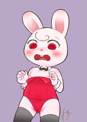 anthro bunny bunnysuit embarrassed female flat_chest flat_chested furry kitsutsukanai lagomorph mimirin nipples open_mouth red_eyes scared shima_shima_tora_no_shimajirou solo