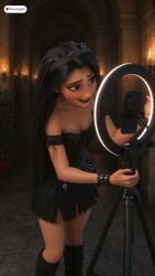 3d_animation ai_generated ai_voice_acted animated black_hair black_lipstick bouncing_breasts breast_jiggle breast_play breasts dirty_talk disney disney_princess female goth goth_makeup green_eyes long_hair mirastudio mp4 rapunzel rapunzel_(tangled) sound tagme tangled teasing video voice_acted