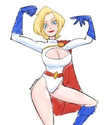 1girls big_breasts blonde_hair blue_boots blue_eyes blue_gloves boob_window boobs boots breasts cape cleavage cleavage_cutout dc dc_comics endlessfolly female female_only gloves hips huge_breasts kara_zor-l karen_starr large_breasts leotard missfaves pose power_girl red_cape short_hair smile solo_female superman_(series) thighs white_leotard