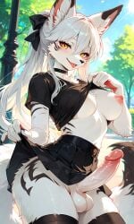 ai_generated flashing flashing_breasts flashing_penis furry furry_only futa_only futanari glanzend looking_at_viewer original_character public public_nudity shirt_lift skirt solo teasing teasing_viewer teell