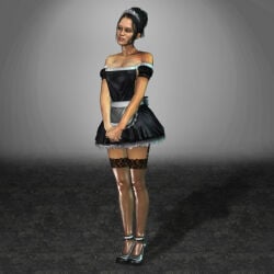 1girls 2013 3d 3d_(artwork) 3d_render armachamcorp bare_shoulders beautiful_woman black-haired_female blue_eyes braless cleavage collarbone duke_nukem_(series) duke_nukem_forever erect_nipples erect_nipples_under_clothes femsub high_heels huge_breasts kitty_pousoix low_resolution lowres maid maid_uniform mature_woman no_bra short-haired_female sierra_entertainment simple_background standing standing_at_attention stockings thighhighs