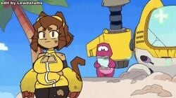 animated anthro anthro_female big_breasts breasts cat_girl cat_tail changing_clothes edit edited female furry furry_female gameoverse gif huge_breasts kit_(gameoverse) lewdatums pregnant pregnant_female sexy