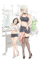 1futa 1girl 1girl1futa 1girls 2026 ai_generated big_penis black_choker black_hair breasts choker cock cock_under_clothes female/futa fishnet_legwear fishnet_stockings futa_with_female girlcock high_heels house kitchen larger_futa light-skinned_futanari light_skin light_skinned_female lithe long_legs long_penis plant self_upload semi_hard short_hair shorter_female size_difference sketch skirt skirt_lift slice_of_life small_breasts smaller_female taller_futa thin_female thin_waist walking white_hair window