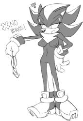 ctrl_bullet eulipotyphlan eyelashes female female_only shade_the_hedgehog 1girls solo sonic_(series) sonic_the_hedgehog_(series) rule_63 sega genderswap_(mtf) braless holding_object holding_bra nipples nude no_visible_genitalia shadow_the_hedgehog white_background lidded_eyes chest_tuft grumpy