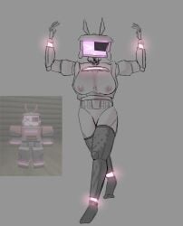 1girls areolae big_breasts black_legwear black_socks breasts forsaken_(roblox) gray_background jacket nipples open_jacket partially_colored purple_areola purple_nipples reference_image roblox roblox_game robloxian robot robot_girl self_upload sketch tagme_(artist) thighs tv tv_head tv_screen veeronica web_surfer_veeronica