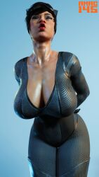 3d amac145 artist_logo boobs breasts catsuit catwoman_(injustice) cleavage huge_breasts injustice_2 meme meme_reference rigid3d_(model) selina_kyle thighs