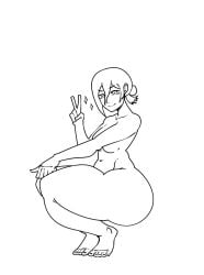 reze_(chainsaw_man) chainsaw_man x_yarita squatting smile looking_at_viewer happy happy_female 1girls female_only solo solo_female female completely_nude full_body nude completely_nude_female nude_female naked_female naked barefoot no_choker short_hair ass big_ass small_breasts breasts v v_sign peace_sign