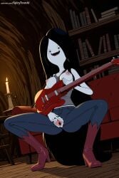 1girl adventure_time ai_generated bass_guitar black_hair boots breasts cartoon_network closed_eyes electric_guitar guitar hi_res high_heels high_quality high_resolution holding_instrument instrument jeans long_hair marceline masturbation music nipples pants patreon piano playing_instrument pussy seductive sexy solo spicytoonai spread_legs topless torn_clothes torn_pants uncensored violin watermark