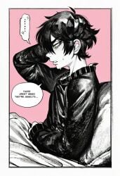 ai_generated andrew_graves bed bed_sheet bedroom cleavage comic comic_page dialog dialogue ecgbancweartern green_eyes incest_(lore) the_coffin_of_andrew_and_renee the_coffin_of_andy_and_leyley