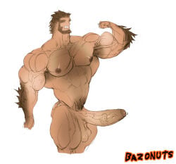 male male_only bara muscles muscular monster_prom scott_howl facial_hair beard body_hair werewolf tail penis balls solo solo_male bazonuts nude boner erection big_penis flexing