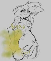 angel_dust_(hazbin_hotel) anon face_in_ass fart fart_cloud fart_fetish farting farting_in_face farting_on_another farting_on_face four_arms hazbin_hotel hellaverse holding_head onomatopoeia smug