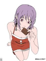 1girls 1girl pink_eyes pink-eyed_female purple_hair purple-haired_female tilted_head head_tilt looking_up looking_up_at_viewer mole mole_on_body mole_on_face mole_under_eye mole_under_each_eye mole_under_eyes mole_on_cheek eyebrows_visible_through_hair death_devil_(chainsaw_man) chainsaw_man christmas christmas_outfit christmas_clothing christmas_clothes christmas_costume santa_costume christmas_dress christmas_topwear chocolate petite petite_body petite_female petite_girl petite_breasts petite_tits breasts small_breasts small_boobs small_tits tiny_breasts legs_closed legs_together thighs_together earrings nbart19047 slim_waist slender_waist slim_female narrow_waist slender_body lean_figure