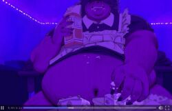 bhm cloudboyo maid maid_uniform femboy fat fat_male fat_anthro anthro obese obese_male obese_anthro furry belly fat_belly big_belly feederism cake eating_food eating_cake milk messy belly_button huge_belly obese_belly