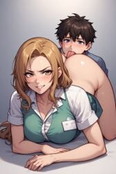 ai_generated cunnilingus analingus eating_pussy eating_ass straight licking_pussy licking_ass femdom 1boy 1woman milf cashier