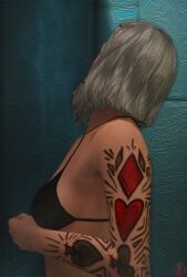 1girls 3d 3d_(artwork) 3dcg absurd_res absurd_resolution absurdres andreikamarmazetka arm_tattoo beautiful_female bikini_top black_bikini_top disinterested edited_screencap female female_only filter filtered game_cg grand_theft_auto grand_theft_auto_online grey-haired_female gta_online_female_character high_quality high_resolution highres mature_female rockstar_editor short-haired_female shoulder_tattoo sideboob source_request uncaring uncaring_female uninterested watermark