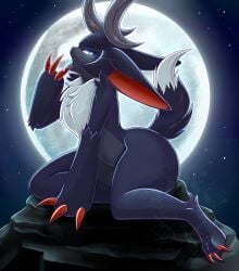 tasseya palworld pocketpair lagomorph leporid loupmoon mammal pal_(species) rabbit werecreature werelagomorph wererabbit 2026 absurd_res digital_drawing_(artwork) digital_media_(artwork) hi_res signature url watermark 3_claws ankle_tuft anthro anthrofied antlers arm_tuft big_butt big_claws big_ears biped black_body black_fur black_hair blue_eyes blue_nose butt claw_fingers claws curved_horn detailed_background digitigrade dipstick_tail femboy fluffy fluffy_tail fur glowing glowing_eyes hair horn leg_tuft licking licking_claws light long_ears looking_at_viewer male male_anthro markings moon moonlight multicolored_body multicolored_fur neck_tuft on_rock open_mouth plantigrade purple_spots red_claws red_inner_ear rock scimitar_horns seducing_viewer sharp_horn shoulder_tuft side_view sitting sitting_on_rock solo spots star tail tail_brush tail_markings text thick_thighs tongue tuft two_tone_body two_tone_fur white_body white_fur