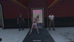2girls 3boys 3d 3d_animation age_difference ass bare_shoulders belly bouncer brown-haired_female brown-haired_male brown_stockings cash cash_in_stockings cleavage collarbone cutscene dialogue disgusted_female erect_nipples grand_theft_auto grand_theft_auto_v huge_breasts lingerie microskirt navel necklace official_animation purple_choker purple_lingerie purple_microskirt ribbon_choker rockstar_games running running_away sapphire_(grand_theft_auto_v) short-haired_female short-haired_male skirt sound stockings strip_club stripper strippers subtitled subtitles tagme text thighhighs thong trevor_philips ugly_bastard unnamed_characters vanilla_unicorn video white-haired_female