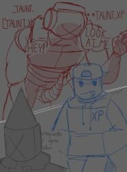 killdroid_(die_of_death) die_of_death_(roblox) h4llx self_insert oc taunt_(die_of_death) behind_glass desperate_for_sex robot looking_away fully_clothed shitpost