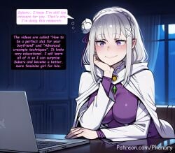 re:zero_kara_hajimeru_isekai_seikatsu emilia_(re:zero) re:zero phanary patreon patreon_username patreon_link absurdres aesthetic ai_generated anime anime_style blurred_background comic comic_page comic_panel comic_strip cover_page dialogue digital_art digital_painting english high_quality highres line_art long_comic manga_style multiple_panels soft_shading speech_bubble 1girls 1girl 1female solo_focus big_breasts huge_breasts large_breasts big_ass large_ass bubble_butt bubble_ass thick curvy curvy_figure curvy_female curvy_body curvy_hips curvy_thighs sexy sexy_pose sexy_body sexy_female beautiful beautiful_girl beautiful_female cute cute_face slut bitch 2026 blush blushing blush_lines blushing_female text text_bubble text_box text_focus english_text english_dialogue solo long_hair breasts smile long_sleeves hair_ornament dress ribbon sitting purple_eyes white_hair grey_hair braid hair_ribbon flower pointy_ears indoors artist_name hair_flower cape window night moon white_flower x_hair_ornament curtains elf gem web_address purple_dress full_moon head_rest purple_ribbon crown_braid computer laptop