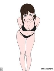 1girls solo female_only female female_focus short_hair collarbone shoulders cleavage small_breasts breasts midriff belly navel belly_button thighs knees groin slim_waist slim_female narrow_waist slender_waist slender_body lean_figure wide_hips white_background simple_background upper_body highres high_resolution standing looking_at_viewer digital digital_media digital_art digital_drawing digital_media_(artwork) digital_drawing_(artwork) 2d 2d_(artwork) 2d_artwork drawing chainsaw_man kobeni_higashiyama brown_hair brown-haired_female brown_eyes brown-eyed_female white_pupils adult adult_female mature_female mature hairclip hair_clip hairclips hair_clips mole mole_on_body mole_on_face mole_under_eye mole_under_mouth mole_on_cheek japanese_female japanese_girl japanese_woman smile smiling smiley_face smiling_at_viewer closed_mouth_smile nervous nervous_face nervous_expression shy_girl shy_female nervous_female shy shy_expression shy_smile nervous_smile leaning leaning_forward bent_forward bent_over hand_behind_back arm_behind_back hands_behind_back arms_behind_back short_ponytail ponytail small_boobs small_tits tiny_breasts breasts_apart inframammary_fold bikini swimsuit swimwear bikini_top bikini_bottom black_bikini black_swimsuit black_swimwear black_bikini_top black_bikini_bottom bikini_only halterneck inguinal_crease inguinal_ligament thigh_gap curvy curvy_figure curvy_body curvy_female curvy_hips curvaceous curvaceous_figure curvaceous_body curvaceous_female curvaceous_hips bare_skin bare_shoulders bare_chest bare_arms bare_midriff bare_belly bare_navel bare_hips bare_thighs bare_legs exposed_skin exposed_shoulders exposed_chest exposed_arms exposed_midriff exposed_belly exposed_navel exposed_hips exposed_thighs exposed_legs top_view front_view from_front nbart19047