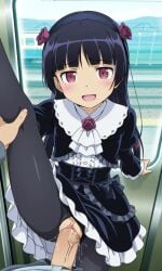 ai_generated black_hair gokou_ruri gothic gothic_lolita koihi male_pov ore_no_imouto_ga_konna_ni_kawaii_wake_ga_nai pantyhose pussy pussy_juice red_eyes sex train_interior