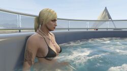 3d 3d_(artwork) 3dcg absurd_res absurd_resolution absurdres arm_tattoo bare_shoulders bikini_top black_bikini_top blonde-haired_female cleavage collarbone disinterested edited_screencap expressionless filter filtered game_cg grand_theft_auto grand_theft_auto_online gta_online_female_character high_quality high_resolution highres hot_tub large_breasts long-haired_female mature_woman navel necklaces pink_lipstick ponytail rockstar_editor rockstar_games source_request summer ume_(39dmwgddj38ptwg) uninterested uninterested_female yacht
